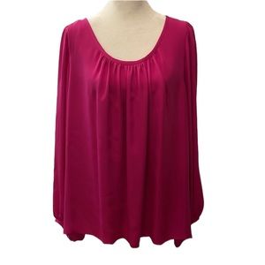 Tom and Linda Platt Vintage Poet Style Blouse in Magenta Silk. Size 1X. EUC